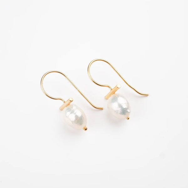 Gold Plated Sterling Silver T-Bar Fresh Water Pearl Earrings