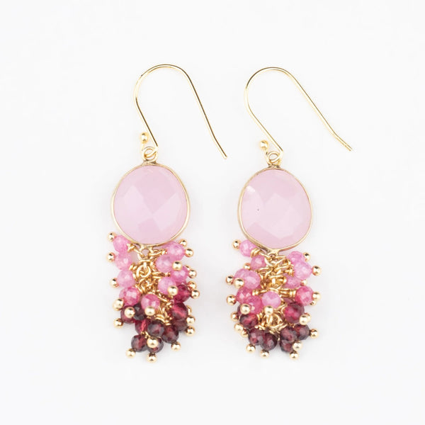 Pink Tourmaline ombre cascading bezel earrings