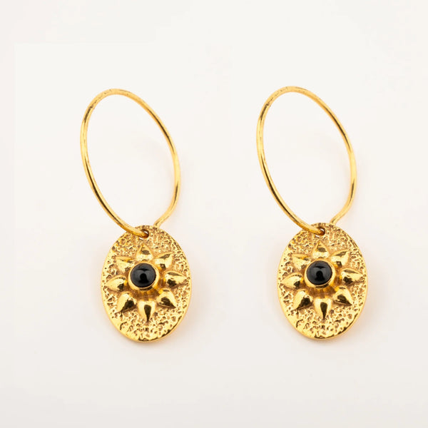 Onyx Gemstone Sun Earrings