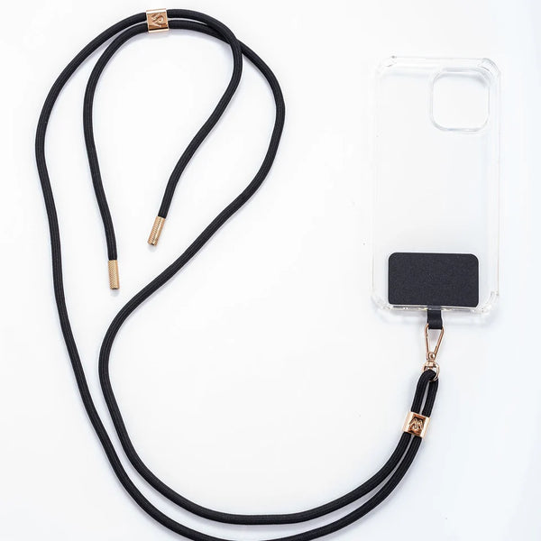 Classic Black Crossbody Phone Lanyard - With Phone Cover Insert